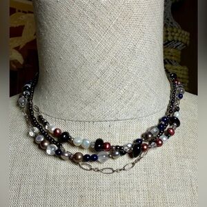 Vintage Multi-Strand Mixed Bead & Pearl Choker Necklace